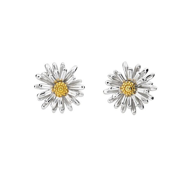 Silver & Yellow Gold Vermeil Michaelmas Daisy Flower Stud Earrings