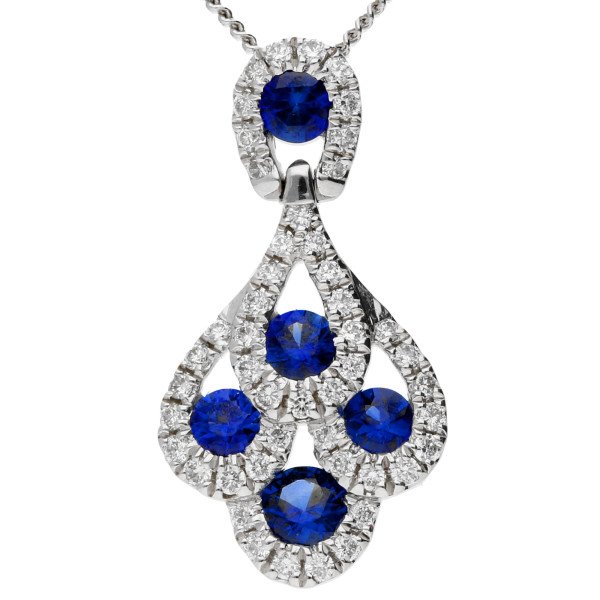18ct White Gold 0.35ct Sapphire & 0.15ct Diamond Fancy Peacock Pendant