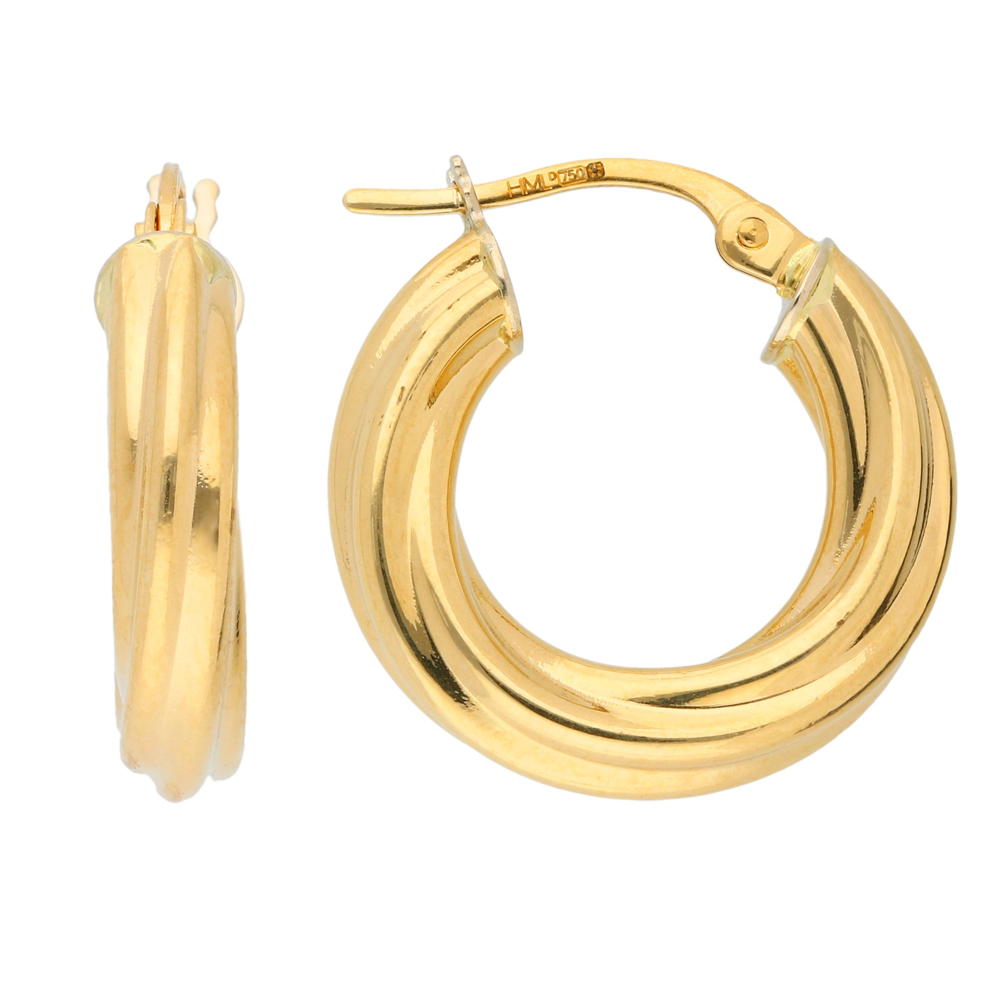 18ct Yellow Gold 18mm Chunky Twisted Hoop Earrings | Buy Online | Free ...