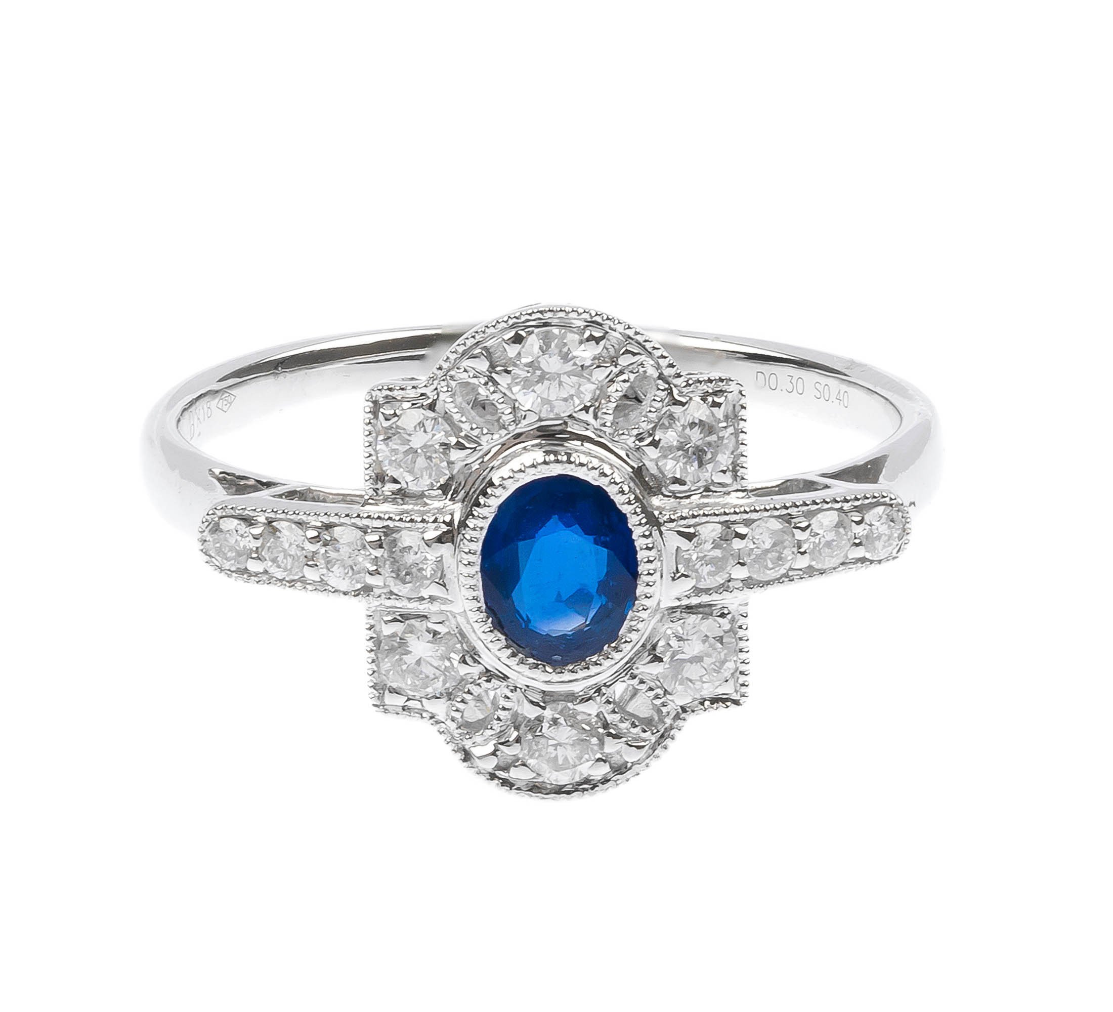 Pre-owned 0.40ct Sapphire & Diamond Cluster Ring | Buy Online | Free ...