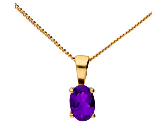 9ct Yellow Gold 6mm Amethyst Solitaire Oval Shape Pendant 