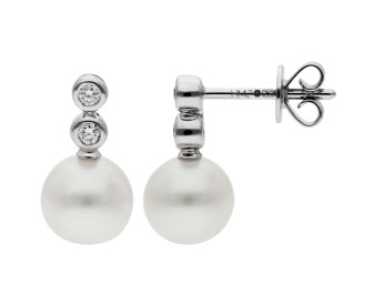 18ct White Gold Pearl & Diamond Drop Stud Earrings