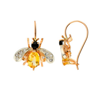Handcrafted Italian 1ct Topaz, Onyx & 0.10ct Diamond Bee Drop Earrings