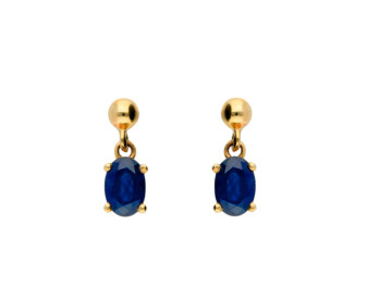 9ct Yellow Gold 6mm Sapphire Oval Drop Earrings