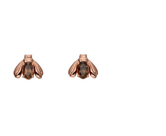 Sterling Silver & Rose Gold Plated Smoky Quartz Bee Stud Earrings