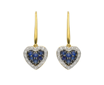 Sapphire & Diamond 9ct Yellow Gold Heart Earrings