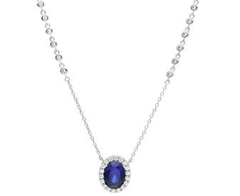 Diamonfire Blue Cubic Zirconia Oval Sterling Silver Necklace