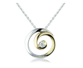 9ct Yellow & White Gold Diamond Swirl Pendant Necklace
