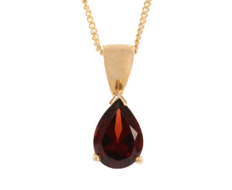 9ct Yellow Gold 7mm Pear Garnet Solitaire Pendant