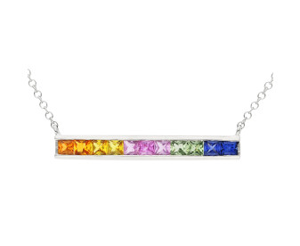 9ct White Gold & Rainbow Sapphire Bar Necklace