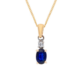 9ct Yellow Gold Diamond & 0.55ct Sapphire Pendant