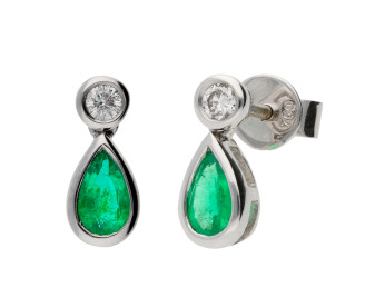 18ct White Gold Emerald & Diamond Fancy Earrings