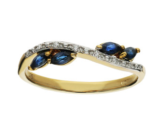 9ct Yellow Gold Sapphire & Diamond Marquise Ring