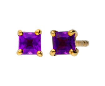 9ct Yellow Gold 3mm Amethyst Solitaire Square Shape Stud Earrings 