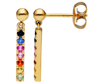 9ct Yellow Gold Rainbow Sapphire Bar Drop Earrings