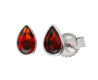 9ct White Gold 5mm Pear Garnet Rub Over Solitaire Stud Earrings 