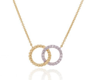 9ct Yellow Gold Diamond & Rope Double Circle Necklace