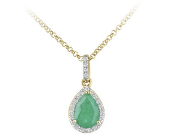 18ct Yellow Gold Emerald & Diamond Pear Shape Pendant