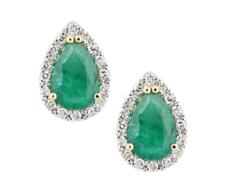18ct Yellow Gold Emerald & Diamond Pear Shape Cluster Stud Earrings