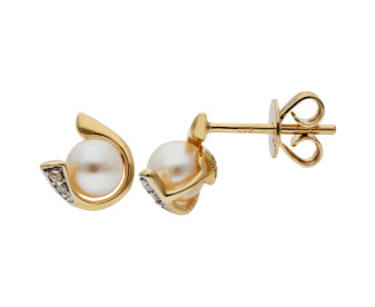 9ct Yellow Gold Pearl & Diamond Stud Earrings