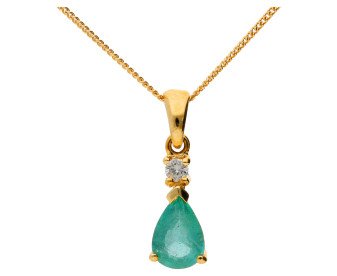 9ct Yellow gold 7mm Emerald & Diamond Pear Shape Pendant