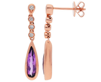 9ct Rose Gold Amethyst & Diamond Fancy Drop Earrings