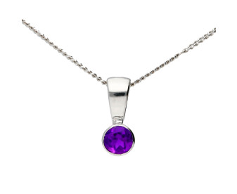 9ct White Gold 3mm Amethyst Rub Over Solitaire Pendant 