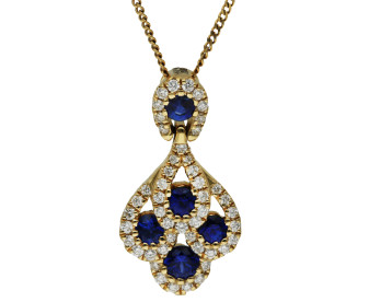 18ct Yellow Gold Sapphire & Diamond Peacock Pendant