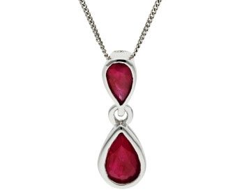 9ct White Gold Ruby Double Drop Pendant