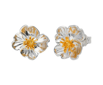 Silver & Yellow Gold Primrose Flower Stud Earrings