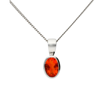 9ct White Gold 6mm Fire Opal Solitaire Oval Shape Pendant 
