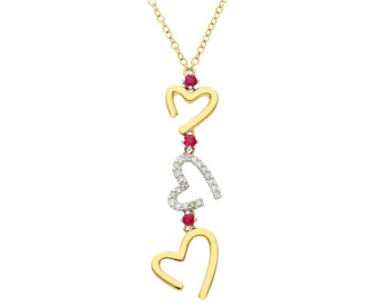9ct Yellow Gold Ruby & Diamond Heart Necklace