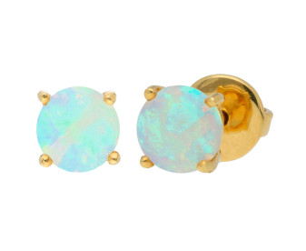 18ct Yellow Gold 5mm Round Opal Solitaire Stud Earrings