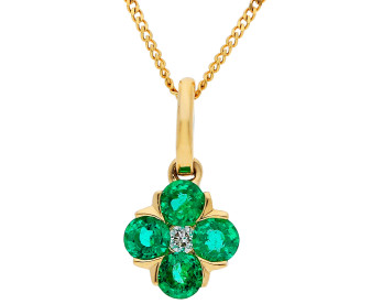 18ct Yellow Gold Emerald & Diamond Posy Necklace