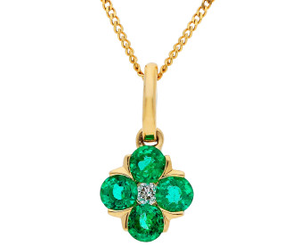 18ct Yellow Gold Diamond & 0.28ct Emerald Pendant