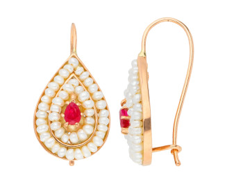 Handcrafted Italian Ruby & Seed Pearl Earrings