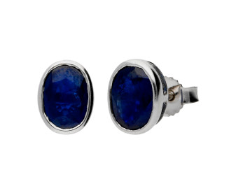 9ct White Gold 1.80ct Rub-Over Sapphire Solitaire Earrings