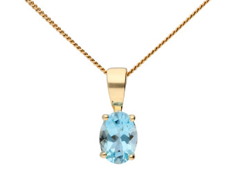 9ct Yellow Gold 7mm Oval Aquamarine Solitaire Pendant