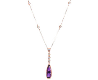 9ct Rose Gold Amethyst & Diamond Fancy Drop Necklace