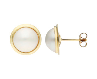 9ct Yellow Gold 10-11mm Mabé Cultured Pearl Stud Earrings