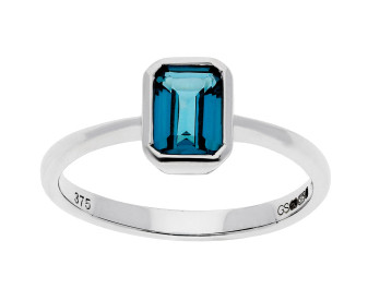 9ct White Gold London Blue Topaz Octagon Solitaire Ring