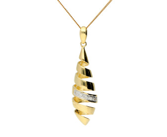 9ct Gold Diamond Spiral Drop Pendant