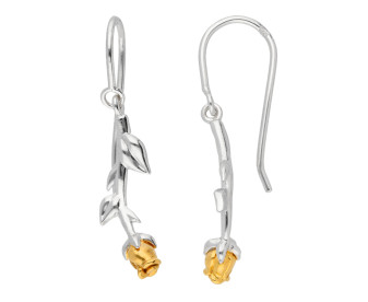 Silver & Yellow Gold Plated Rose Flower Drop Earrings