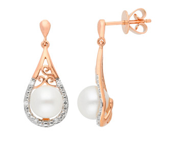 9ct Rose Gold 6.5mm Cultured Pearl & Diamond Earrings