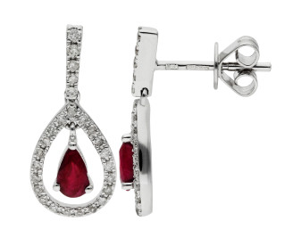 18ct White Gold Ruby & Diamond Pear Shape Drop Earrings