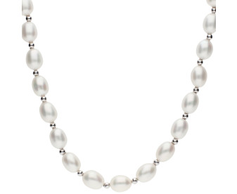 9ct White Gold White Rice Pearl Necklace