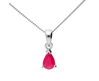 9ct White Gold 6mm Pear Ruby Solitaire Pendant 