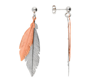 Sterling Silver & Rose Gold Plated Double Feather Earrings