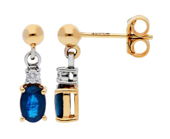 9ct Yellow & White Gold 6mm Sapphire & Diamond Oval Drop Earrings