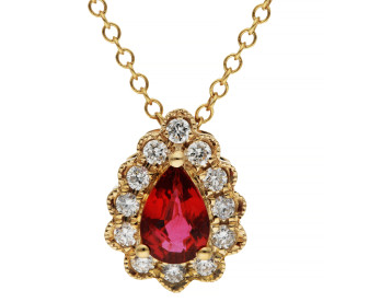 9ct Yellow Gold Diamond & Ruby Necklace